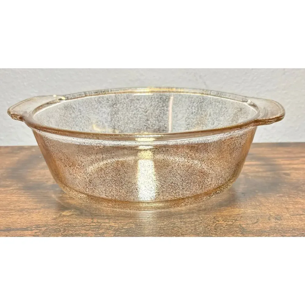 Vintage Fire King Clear Gold Speckled 2Qt Casserole Dish Made in USA